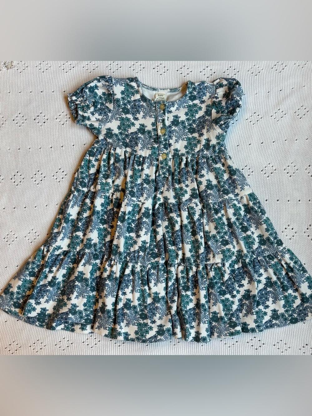 kate quinn White Dress with Teal Floral Print